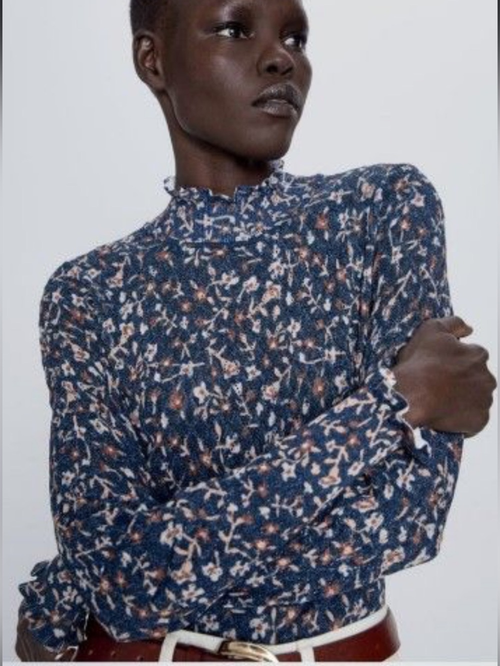 NWT Zara Mock Neck Floral Print Long-Sleeve Metallic Sweater